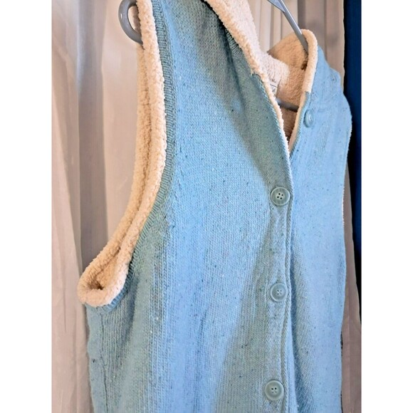 LL Bean Vest Womens Large Blue Sherpa Lined Lambswool Blend Button Hoodie - Picture 5 of 11